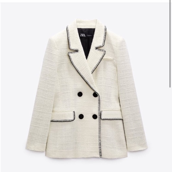 Zara Jackets & Blazers - Zara white cream black tweed blazer size Small